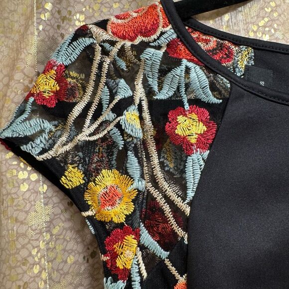 BCX Black Floral Bodycon Sheer Cap Sleeve Sheath Cocktail Party Dress Size 3 - Picture 3 of 12